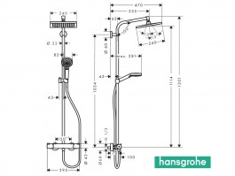 MEDIDAS COLUMNA DUCHA TERMOSTATICA SHOWERPIPE 240 CROMETTA E HANSGROHE